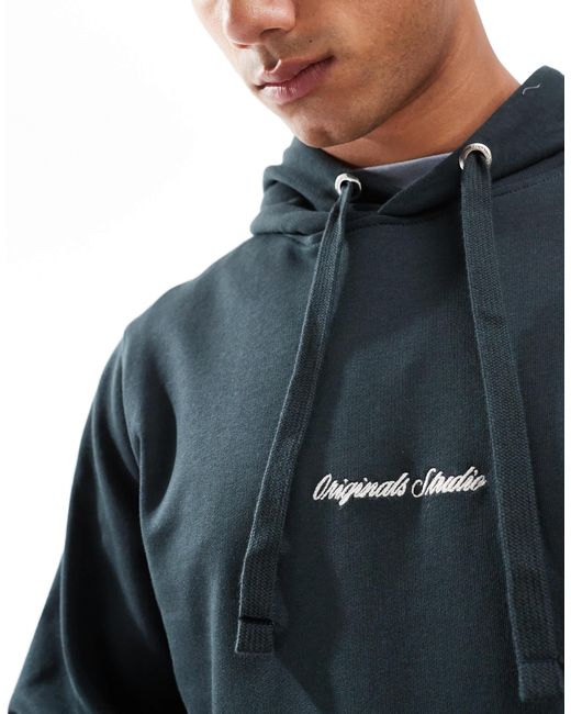 Jack & Jones Blue Oversize Hoodie With Embroidered Logo for men