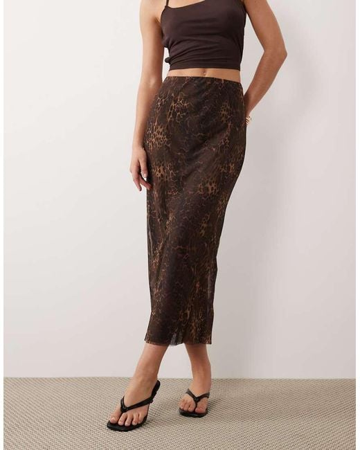 ASOS Natural Printed Mesh Maxi Skirt With Split