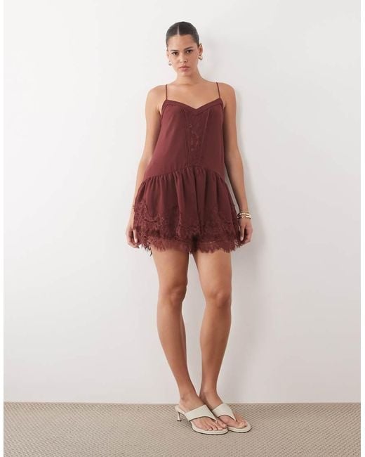 Abercrombie & Fitch Brown V Neck Ruffle Hem Mini Dress