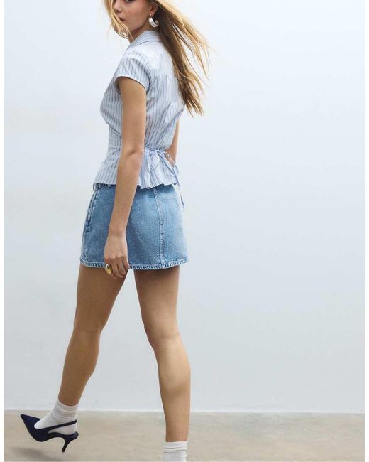 Stradivarius Blue Crossover Denim Skort