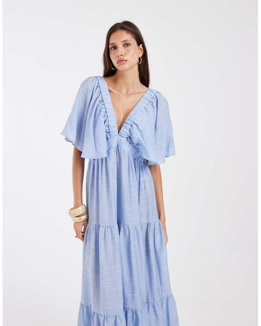 Vero Moda Blue Volume Sleeve Tiered Maxi Dress