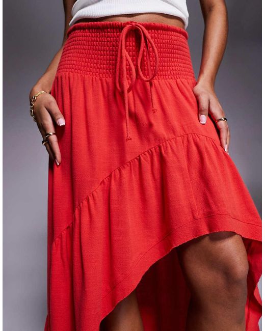 Aria Cove Linen Blend High Low Shirred Waist Maxi Skirt
