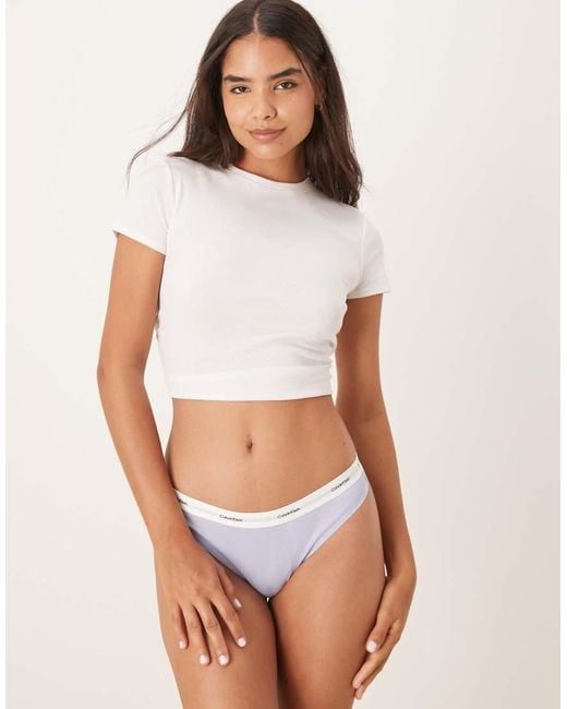 Calvin Klein Geribbelde String Van Katoen Met Stretch in het White