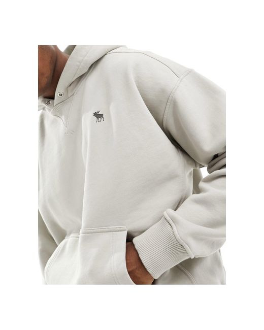 Icon - felpa con cappuccio pesante oversize beige con logo di Abercrombie & Fitch in Gray da Uomo