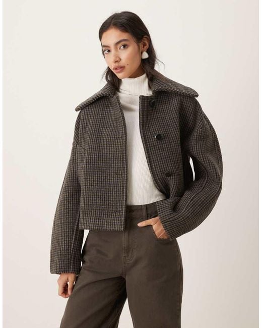 Mango Brown Wool Mix Short Jacket With Oversized Collar