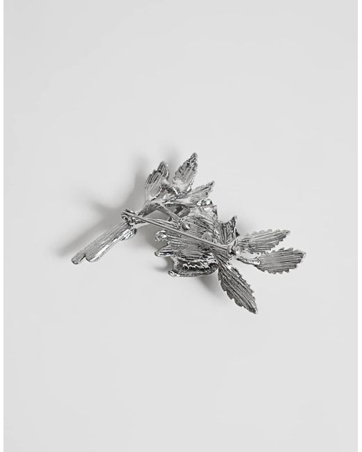 ASOS White 3d Rose And Leaf Brooch for men