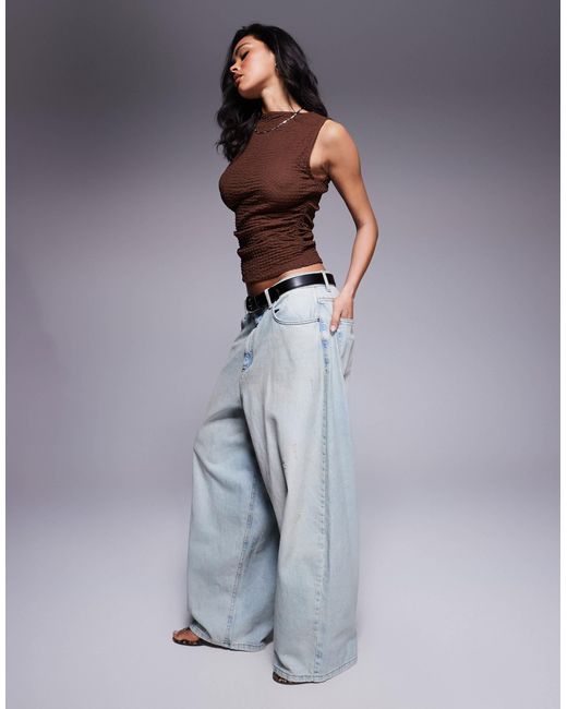 ASOS Brown Textured Ruched Slash Neck Sleeveless Top