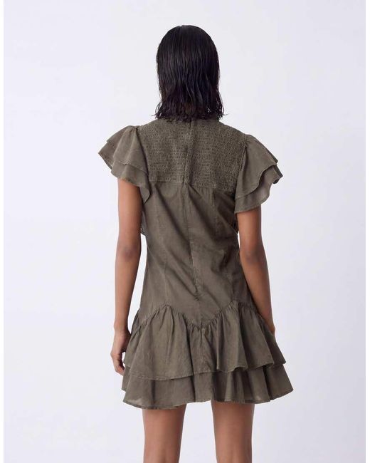 ASOS Natural High Neck Ruffle Mini Dress With Shirring