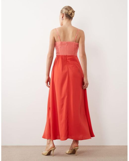 Abercrombie & Fitch Red Cut Out Detail Flowy Maxi Dress With Built