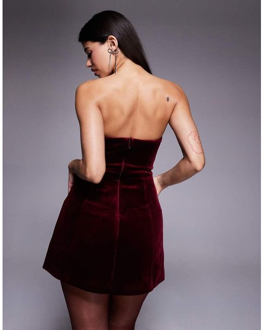 ASOS Black Premium Velvet Bandeau Corseted Mini Dress With Ruched Flower Illusion