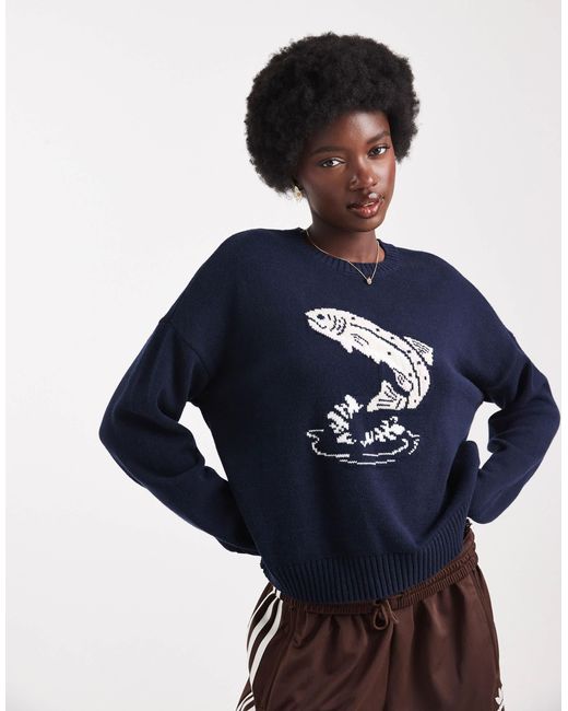 Hollister Blue Slouchy Motif Jumper