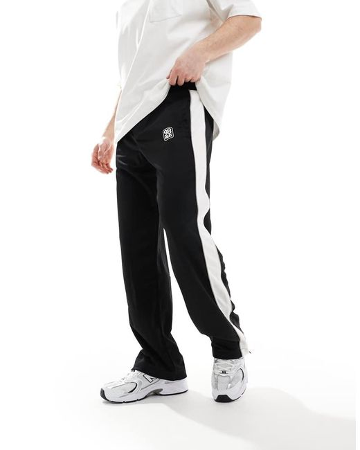 Bershka Black Wide Leg Trouser With Side Stripe for men