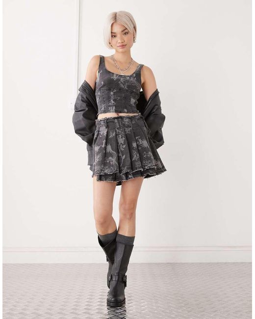 Ed Hardy Gray Love Print Corset Top