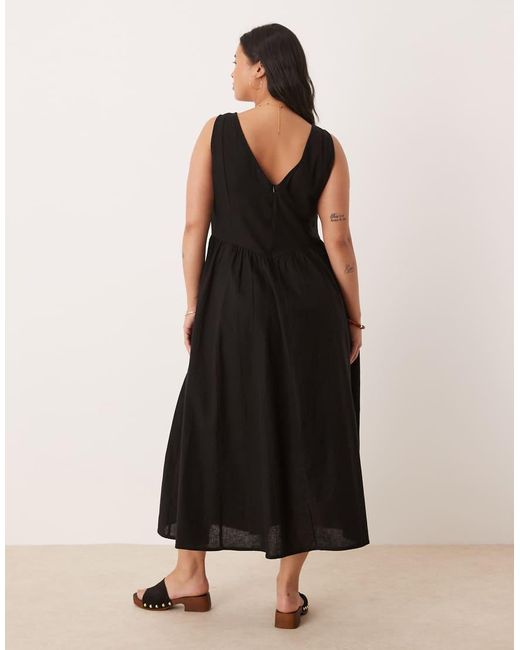 ASOS Black Asos Design Curve V Neck Button Through Maxi Dress With Dropped Waist