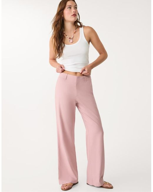 Stradivarius Pink Linen Blend Straight Leg Trousers