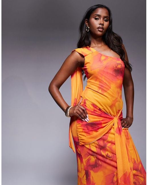 asos orange one shoulder dress Aria Cove pleated one shoulder cut out maxi dress in orange