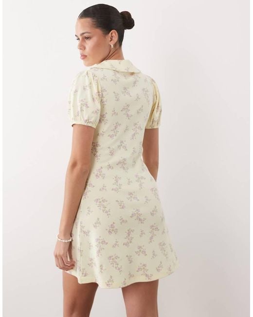 Miss Selfridge Natural Floral Printed Mini Rib Mini Dress With Peter Pan Collar