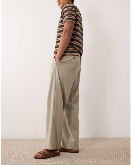 ASOS Natural Smart Wide Leg Comfort Stretch Pants for men