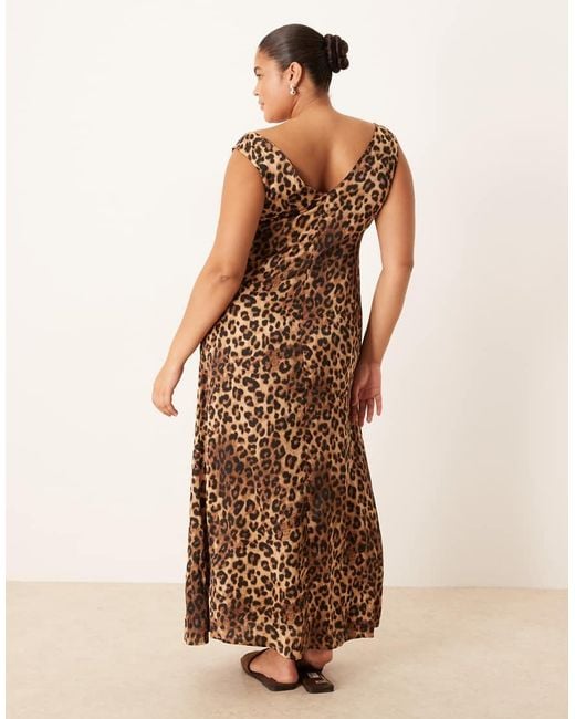 Brave Soul Brown Plus Leopard Print Sleeveless Satin Maxi Dress