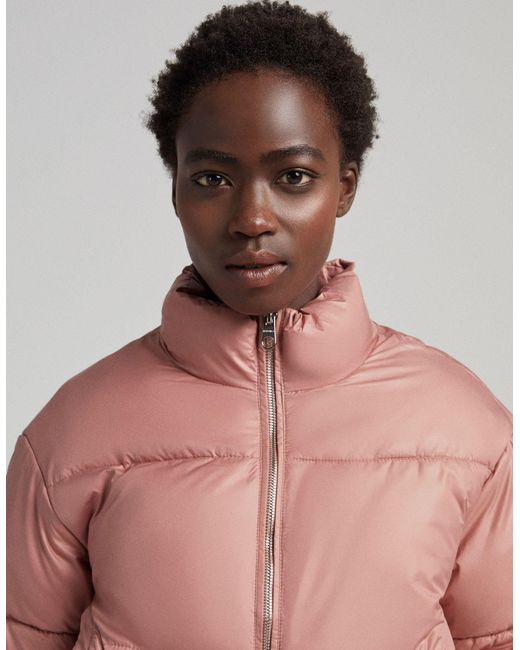 pink cropped puffer jacket