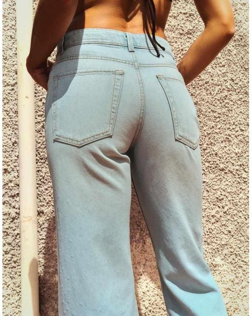Bershka Blue High-waist Shimmery Straight-leg Jeans