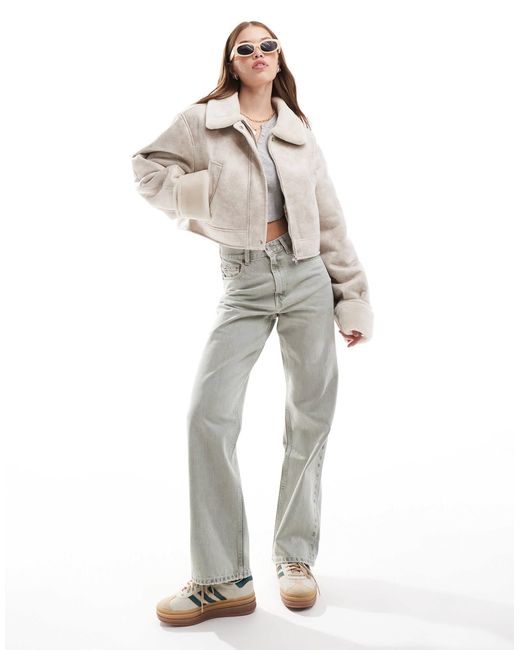 ASOS Gray Top Collar Shearling Jacket