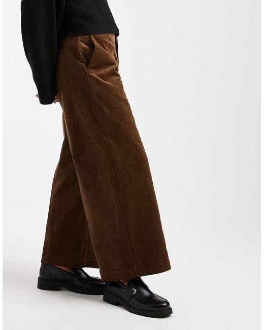 ASOS Brown Asos Design Petite Cord Wide Leg Ankle Grazer Trousers