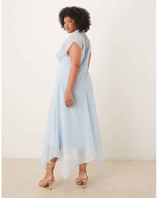 ASOS White Asos Design Curve High Neck Hanky Hem Chiffon Maxi Dress