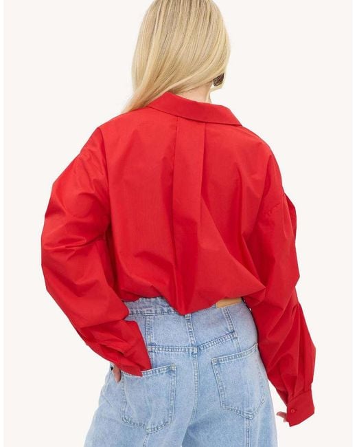 Loavies Red Let Spring Begin Cropped Balloon Blouse