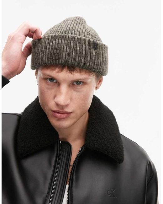 AllSaints Merino Wool Fisherman Beanie in Grey for Men Lyst UK