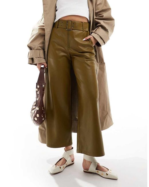 ASOS Green Faux Leather Belted Trouser