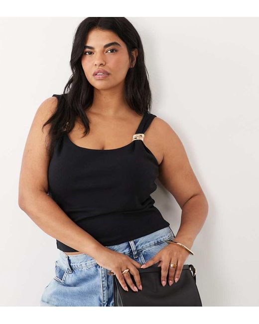 ASOS Black Asos Design Curve Compact Cotton Tank Top With Gold Trim