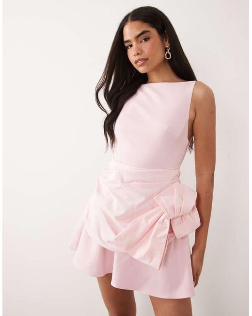 ASOS Pink Manipulated Skirt Structured Bow Detail Mini Dress