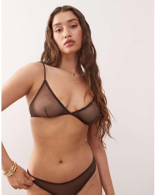 Monki Brown Mix And Match Soft Mesh Triangle Bra