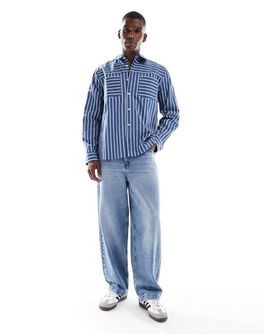 Camisa Azul A Rayas Holgada De ASOS de hombre de color Blue