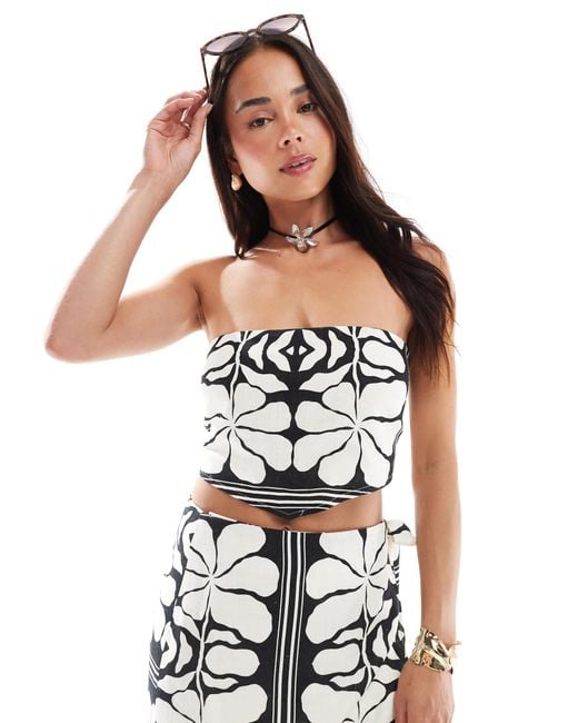 4th & Reckless Multicolor Linen Blend Beach Bandeau Tie Back Scarf Top Co-ord