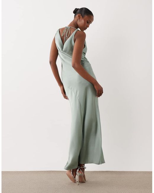 Vila Green Halter Cowl Neck Satin Maxi Dress