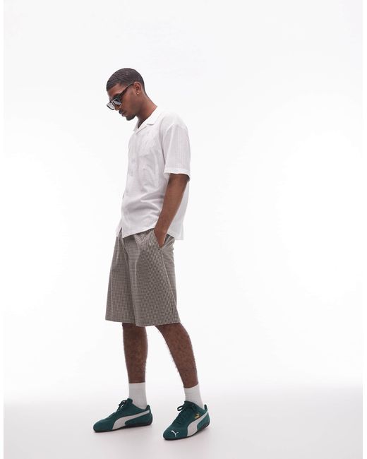 Topman White Oversized Fit Open Knit Floral Patch Button Down Polo Shirt for men