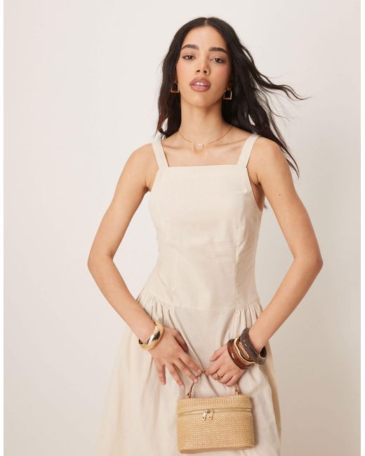 Robe mi-longue à encolure carrée et taille basse - avoine ASOS en coloris Natural