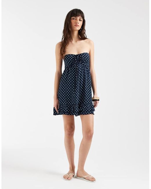 Hollister Blue Bandeau Tie Up Ruffle Babydoll Mini Dress
