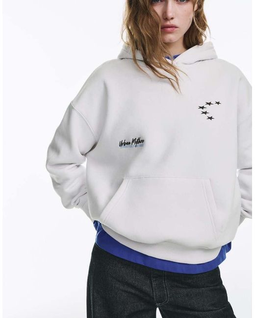 Pull&Bear White Star And Slogan Hoodie