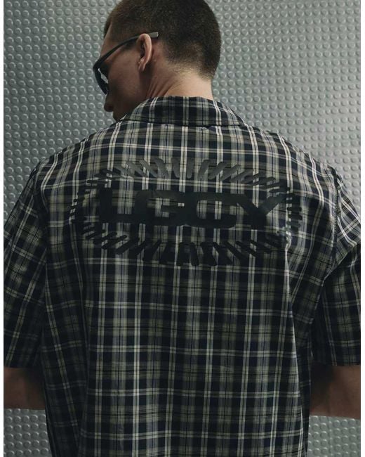 River Island Gray Boxy Fit Cotton Check Legacy Shirt for men