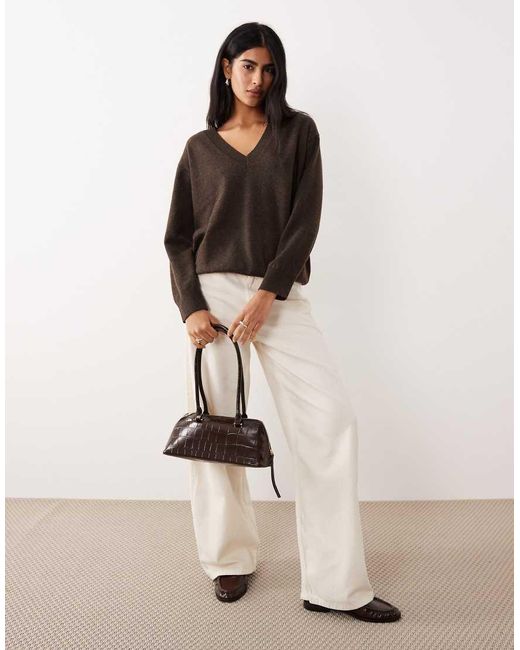 Mango Black V Neck Long Sleeve Knitted Top