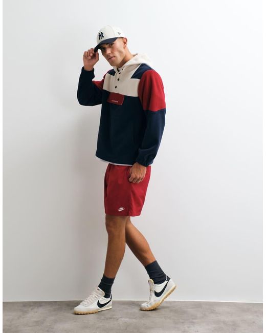 Parlez Red Boulder Colourblock Half Button Up Fleece for men