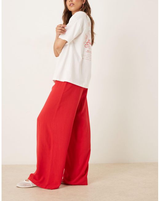 ASOS Red Linen Blend Pull On Trouser