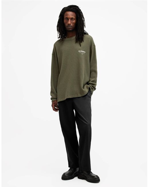 AllSaints Green Crypt Underground Waffle Long Sleeve T-shirt for men
