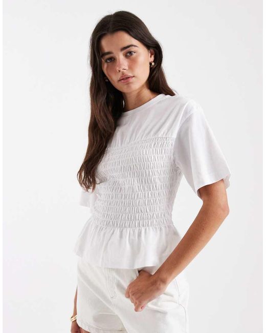 New Look White Shirred Bust T-Shirt