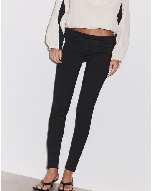 Stradivarius Black Turn-Down Waistband Leggings