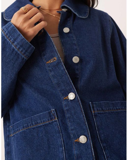 ASOS Blue Denim Chuck On Shacket With Retro Detailing