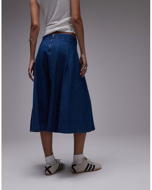 TOPSHOP Blue Denim Godet Midi Skirt